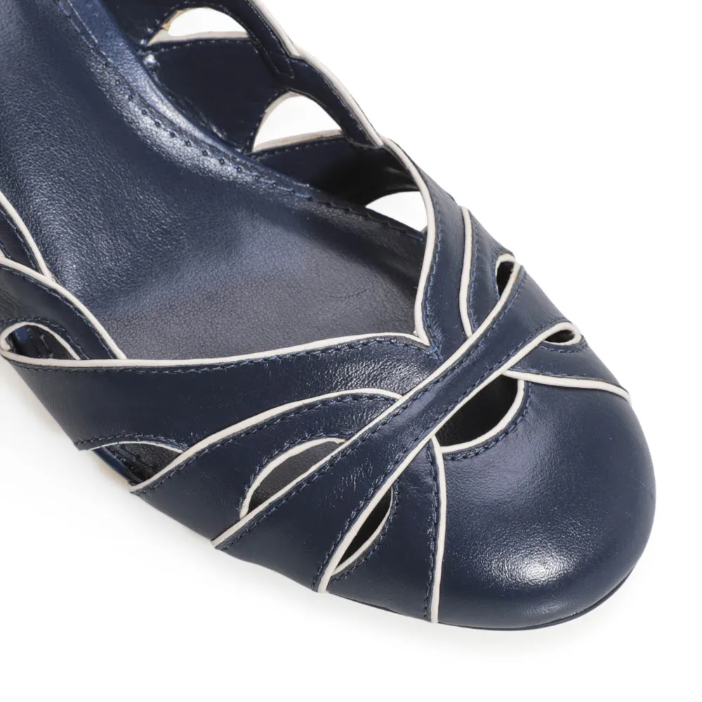 Scarpin Recortes Couro Azul/Off White - imagem 6