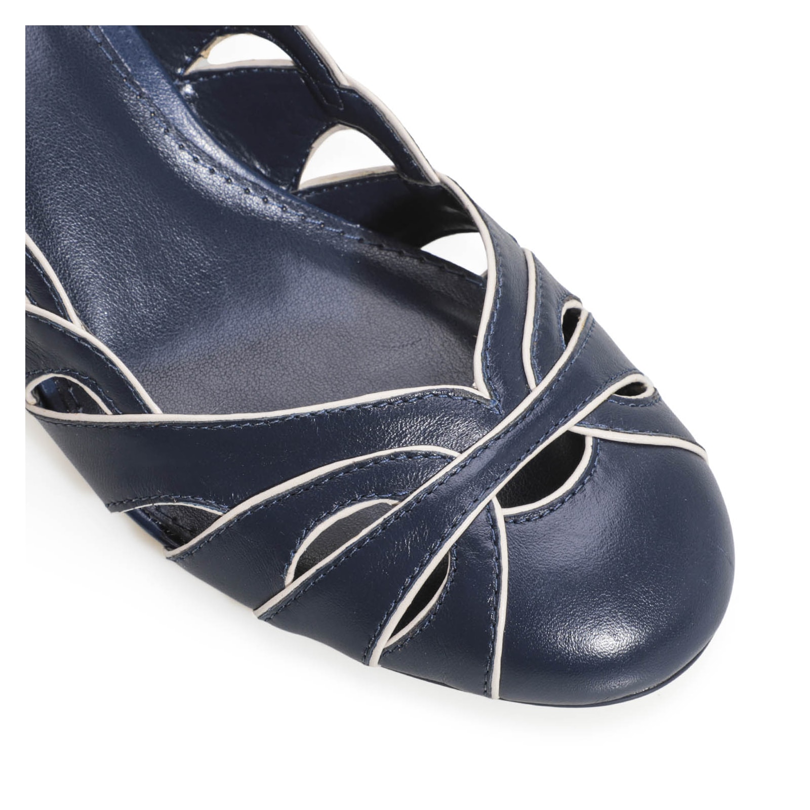 Scarpin Recortes Couro Azul/Off White