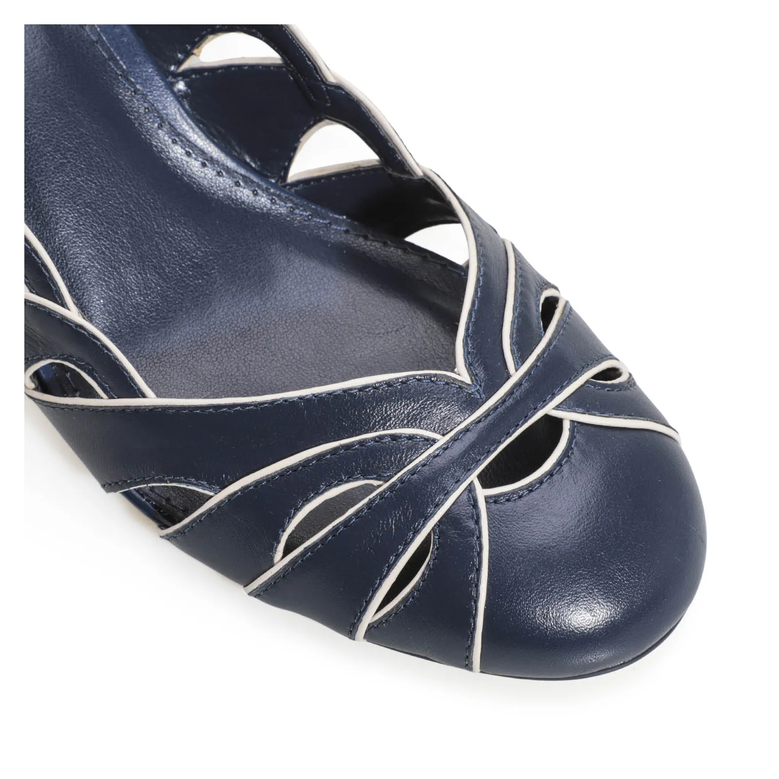 Scarpin Recortes Couro Azul/Off White