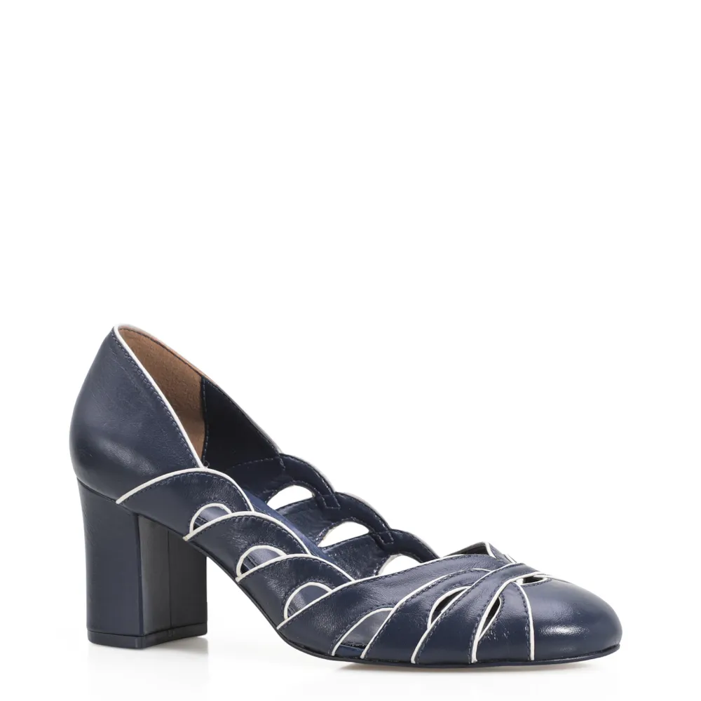 Scarpin Recortes Couro Azul/Off White