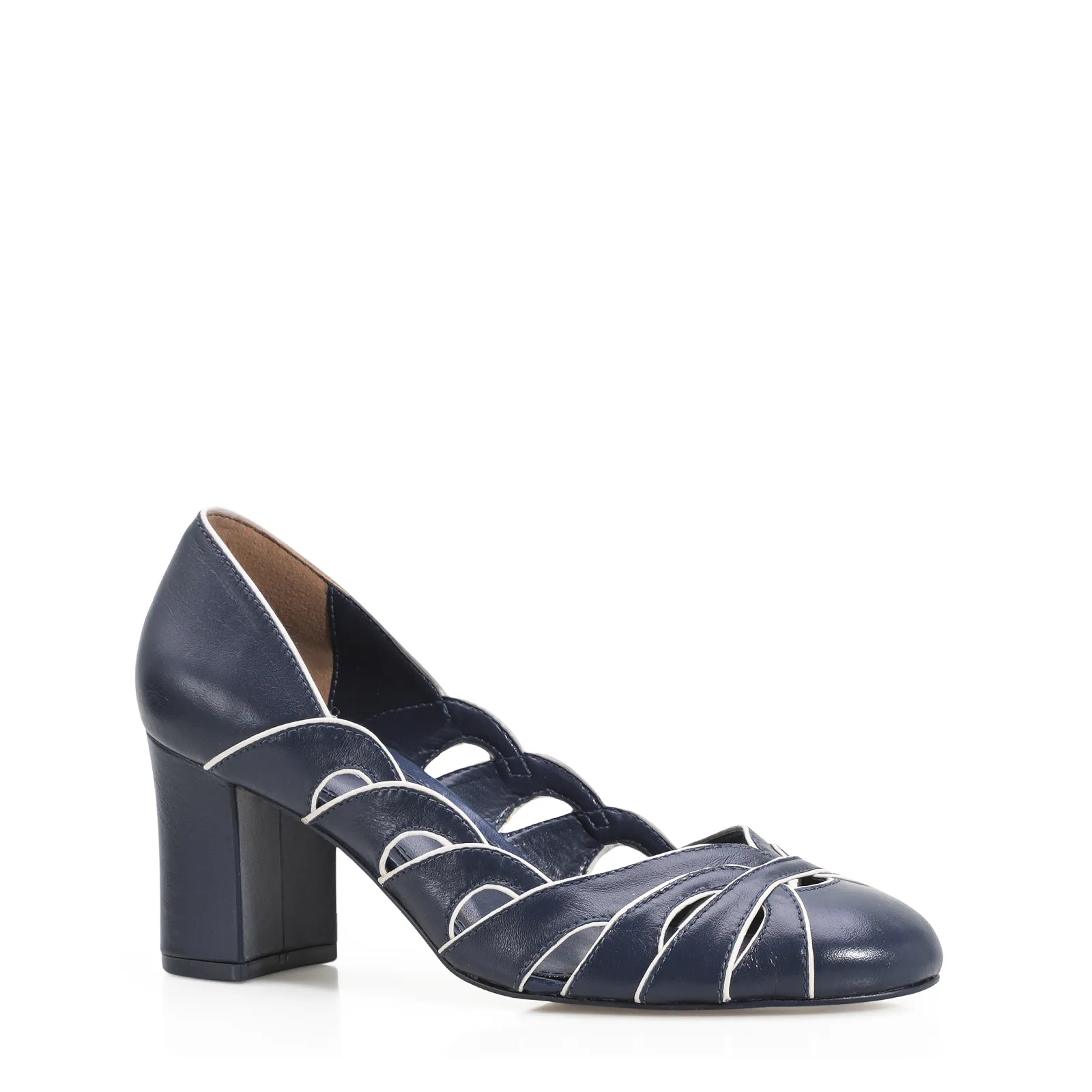 Scarpin Recortes Couro Azul/Off White