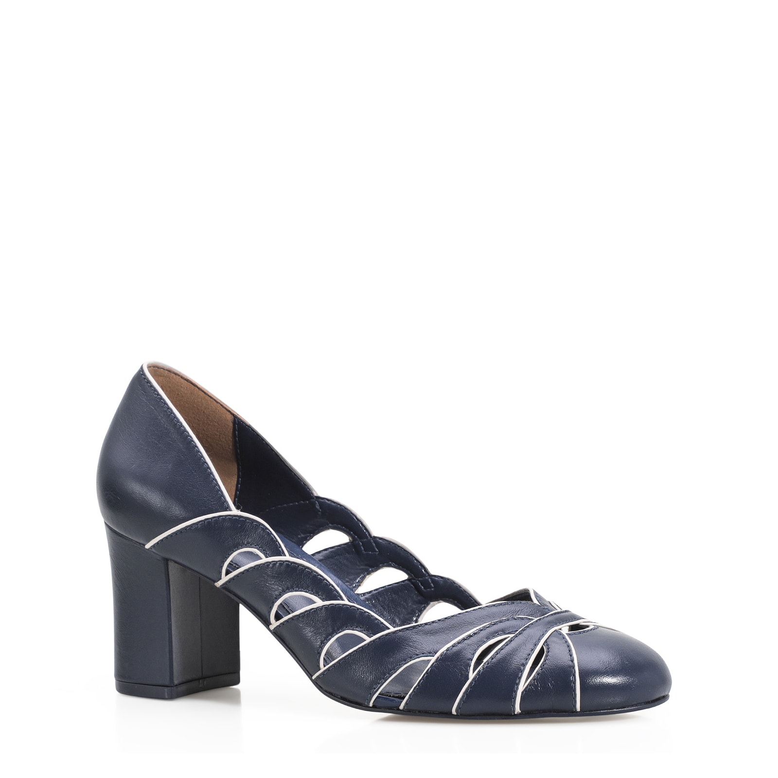 Scarpin Recortes Couro Azul/Off White