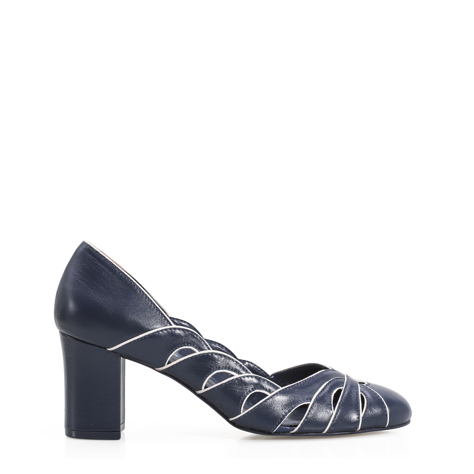 Scarpin Recortes Couro Azul/Off White
