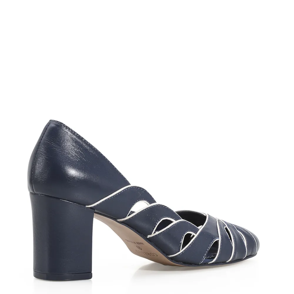 Scarpin Recortes Couro Azul/Off White - imagem 3