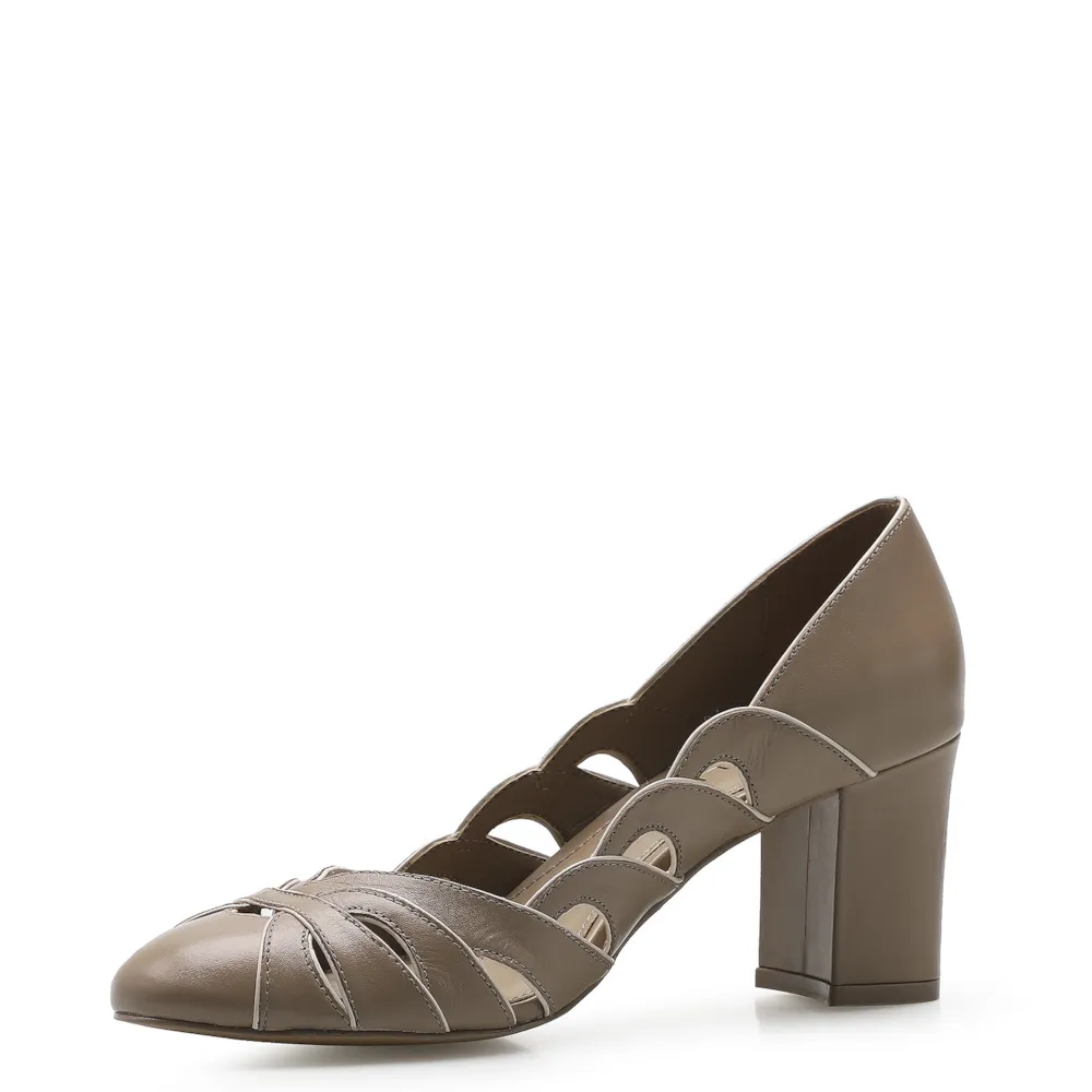 Scarpin Recortes Couro Bege/Off White - imagem 4