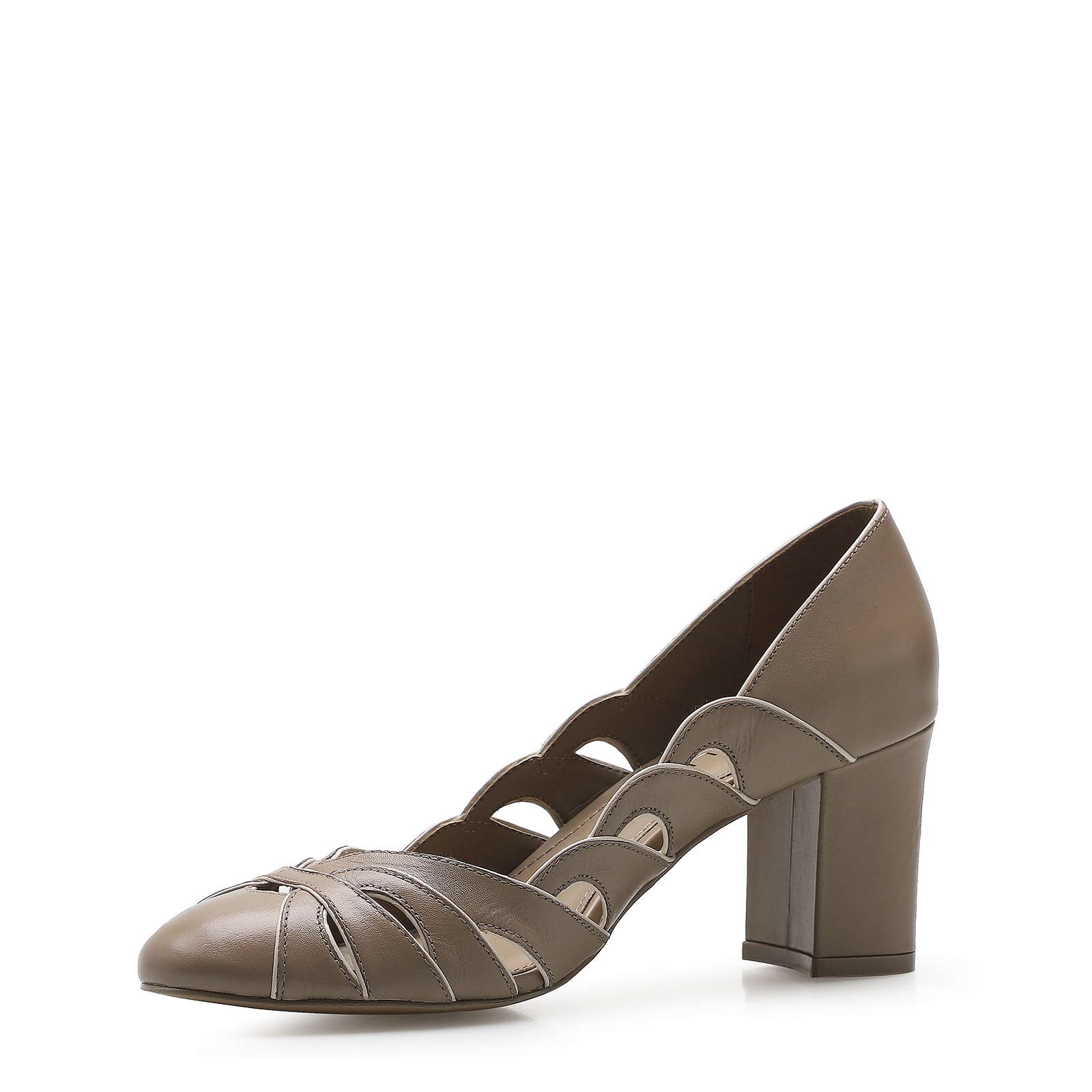 Scarpin Recortes Couro Bege/Off White