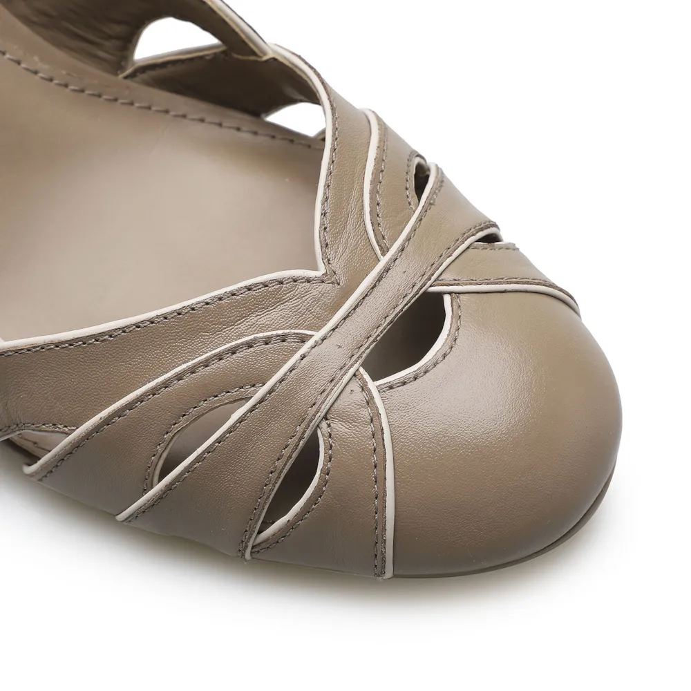 Scarpin Recortes Couro Bege/Off White - imagem 6
