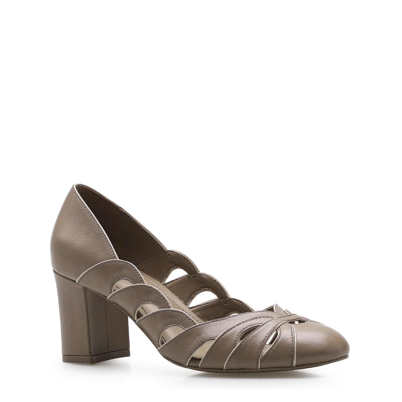 Scarpin Recortes Couro Bege/Off White