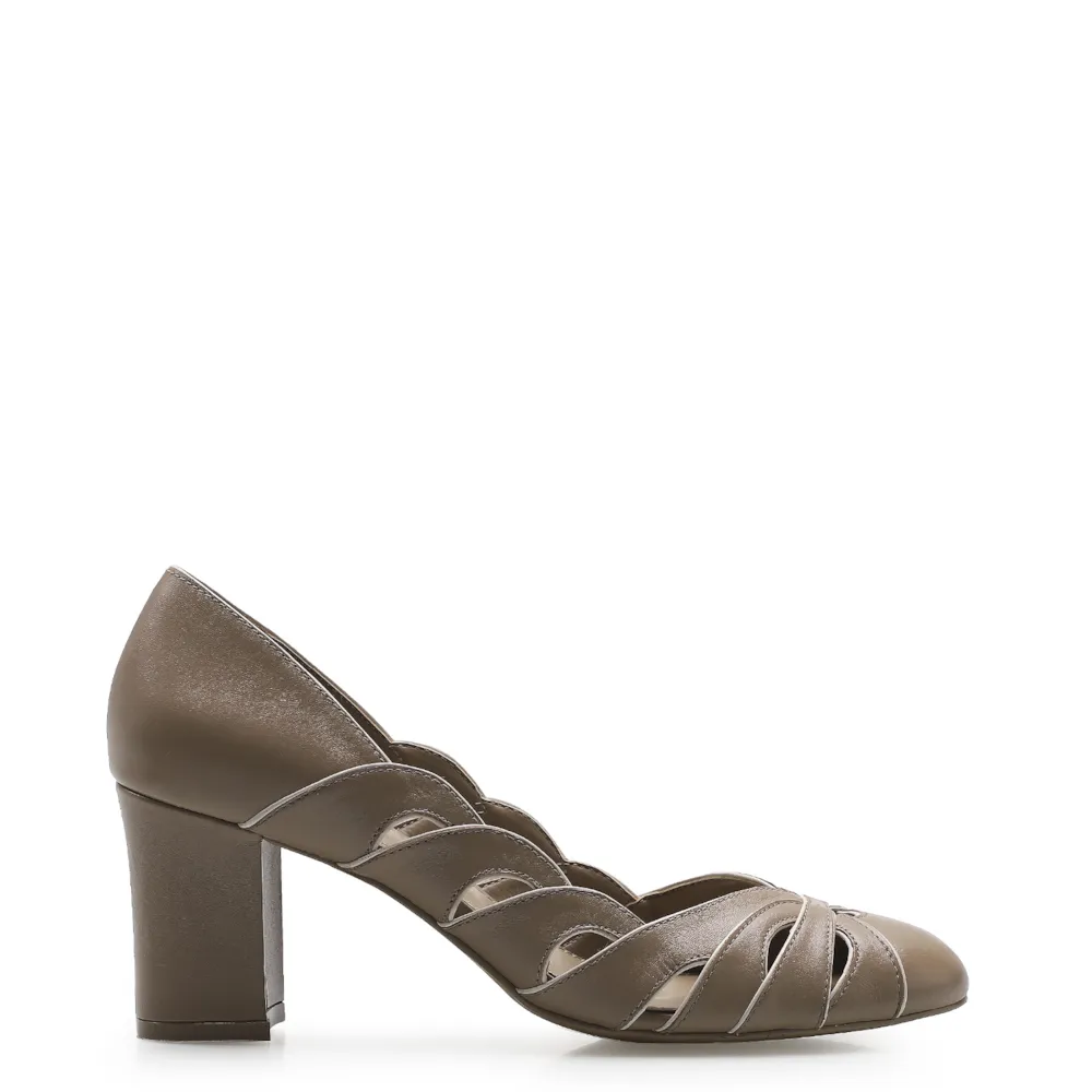 Scarpin Recortes Couro Bege/Off White - imagem 2