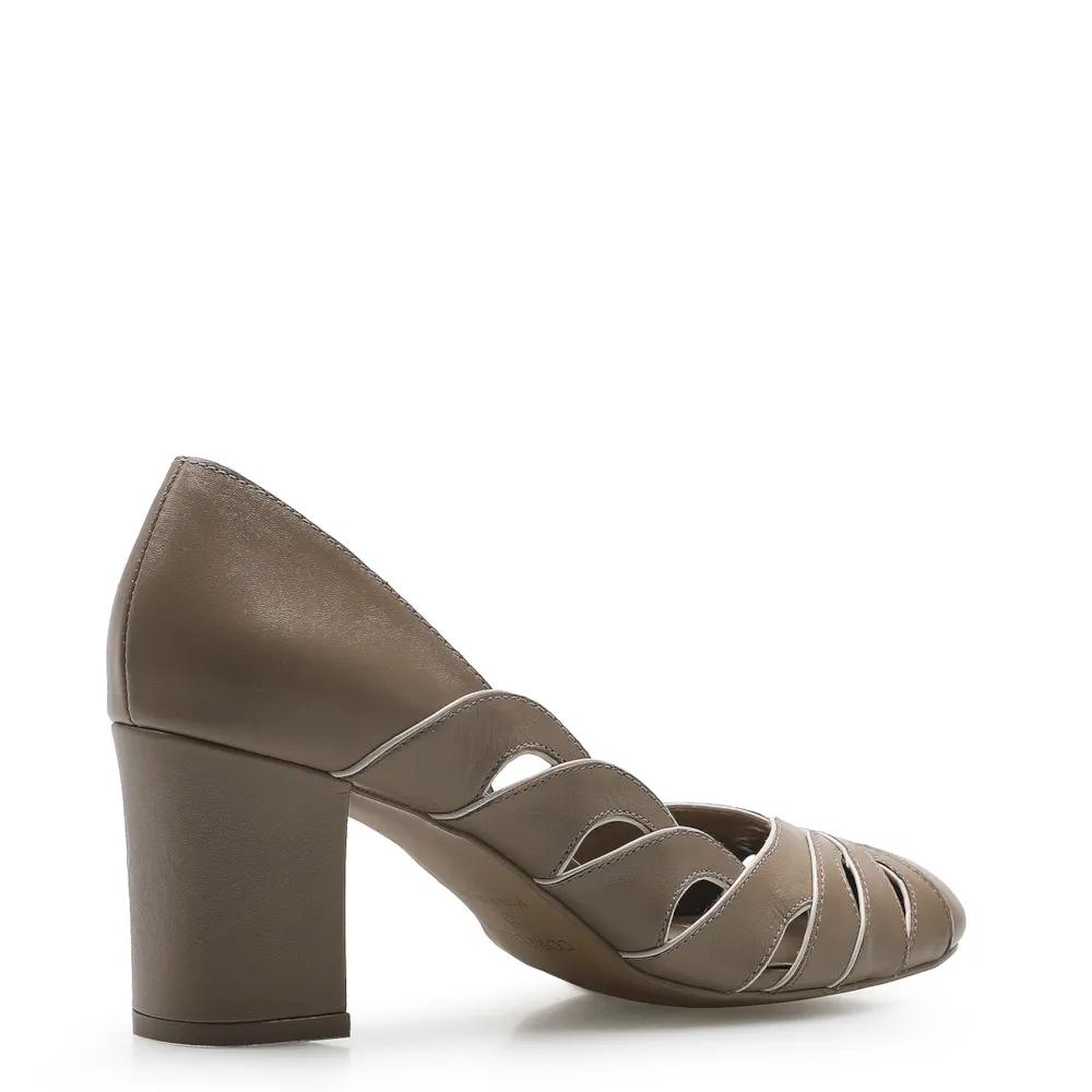 Scarpin Recortes Couro Bege/Off White - imagem 3