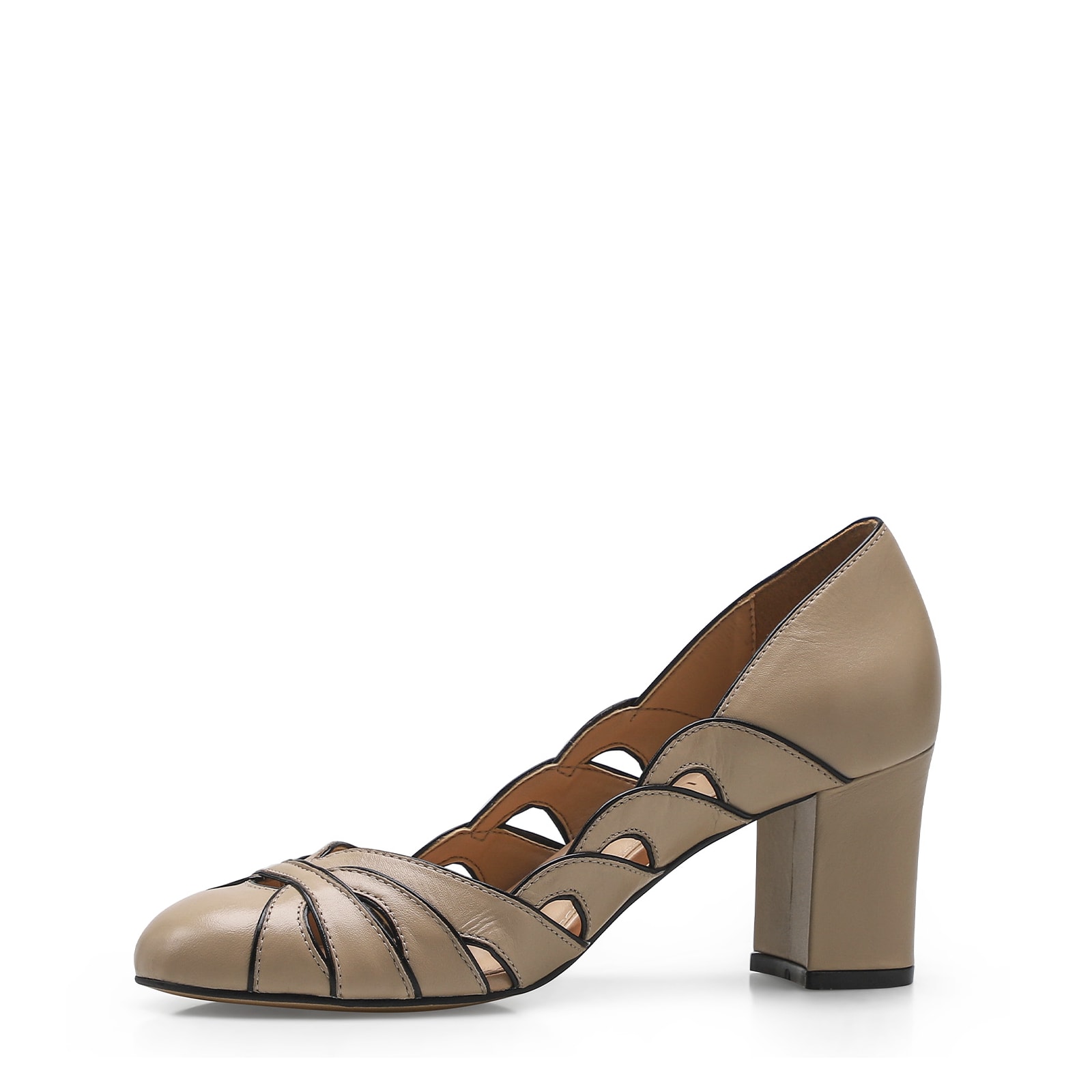 Scarpin Recortes Couro Bege/Preto