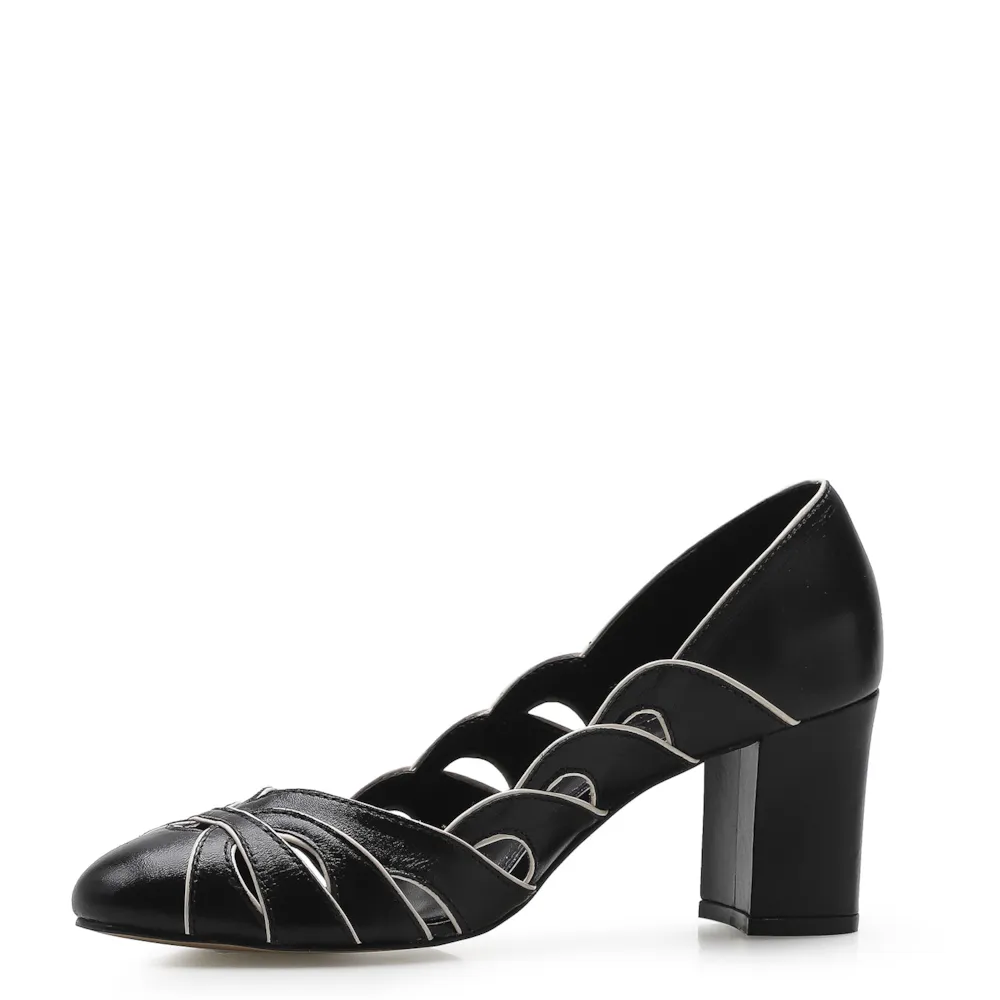 Scarpin Recortes Couro Preto/Off White - imagem 4