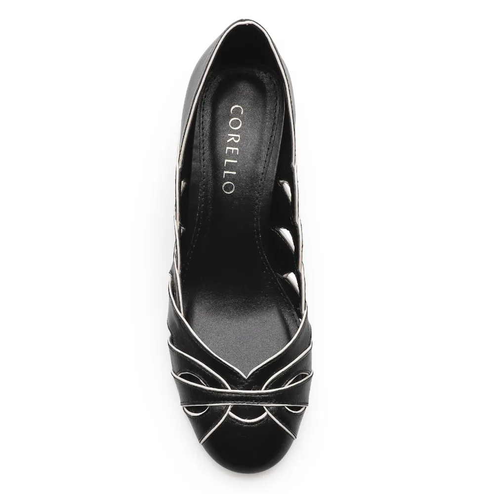 Scarpin Recortes Couro Preto/Off White - imagem 5