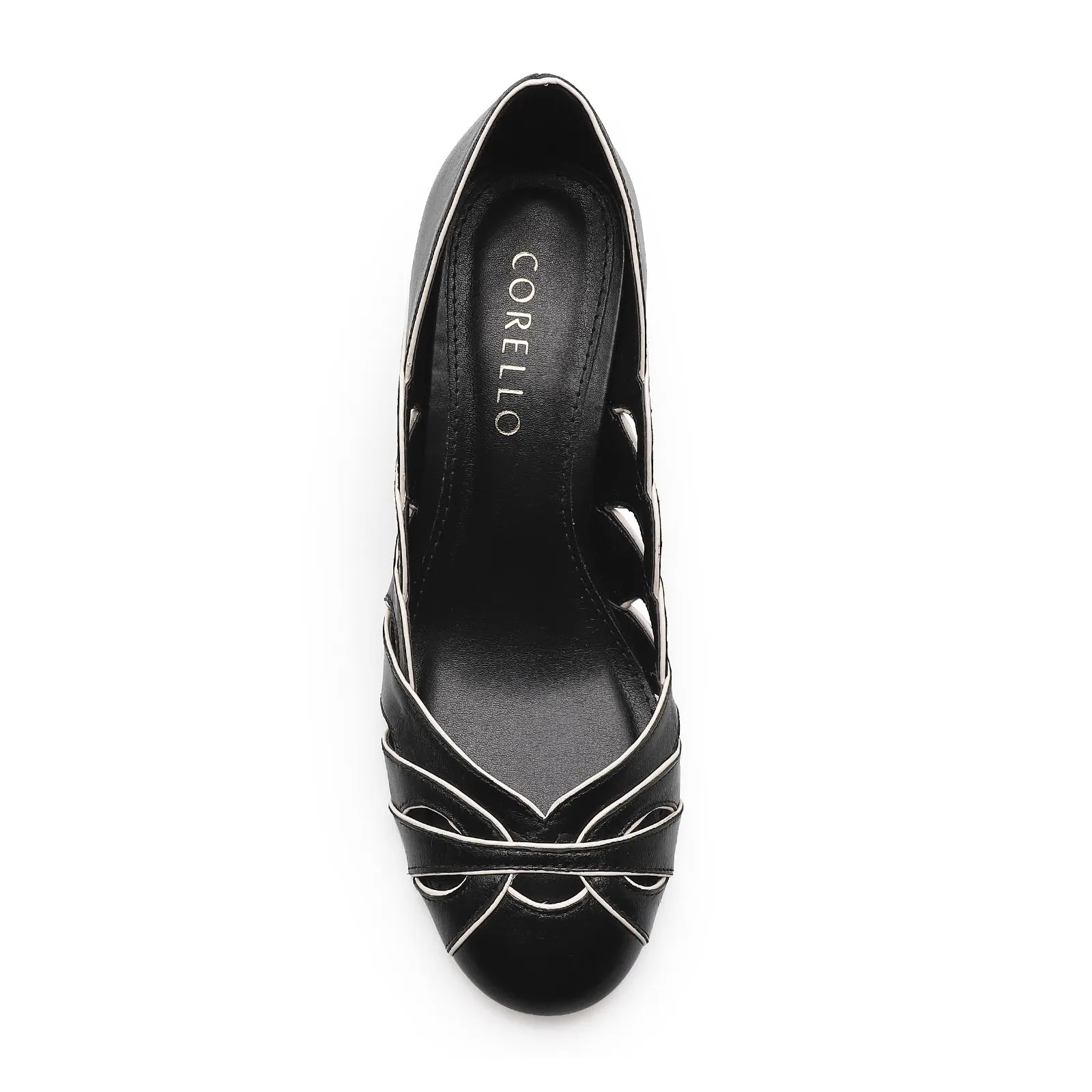 Scarpin Recortes Couro Preto/Off White