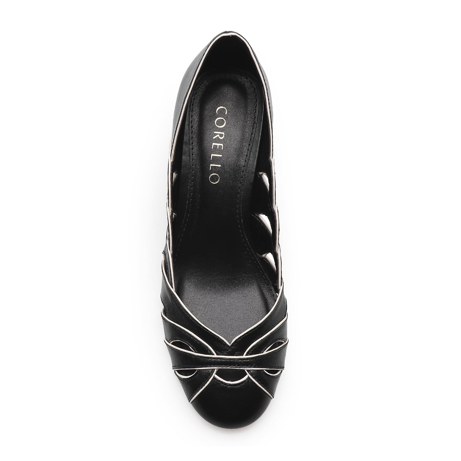 Scarpin Recortes Couro Preto/Off White