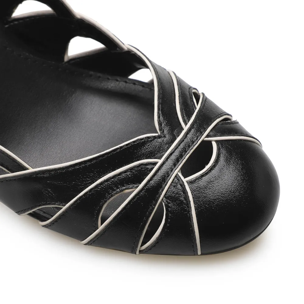 Scarpin Recortes Couro Preto/Off White - imagem 6