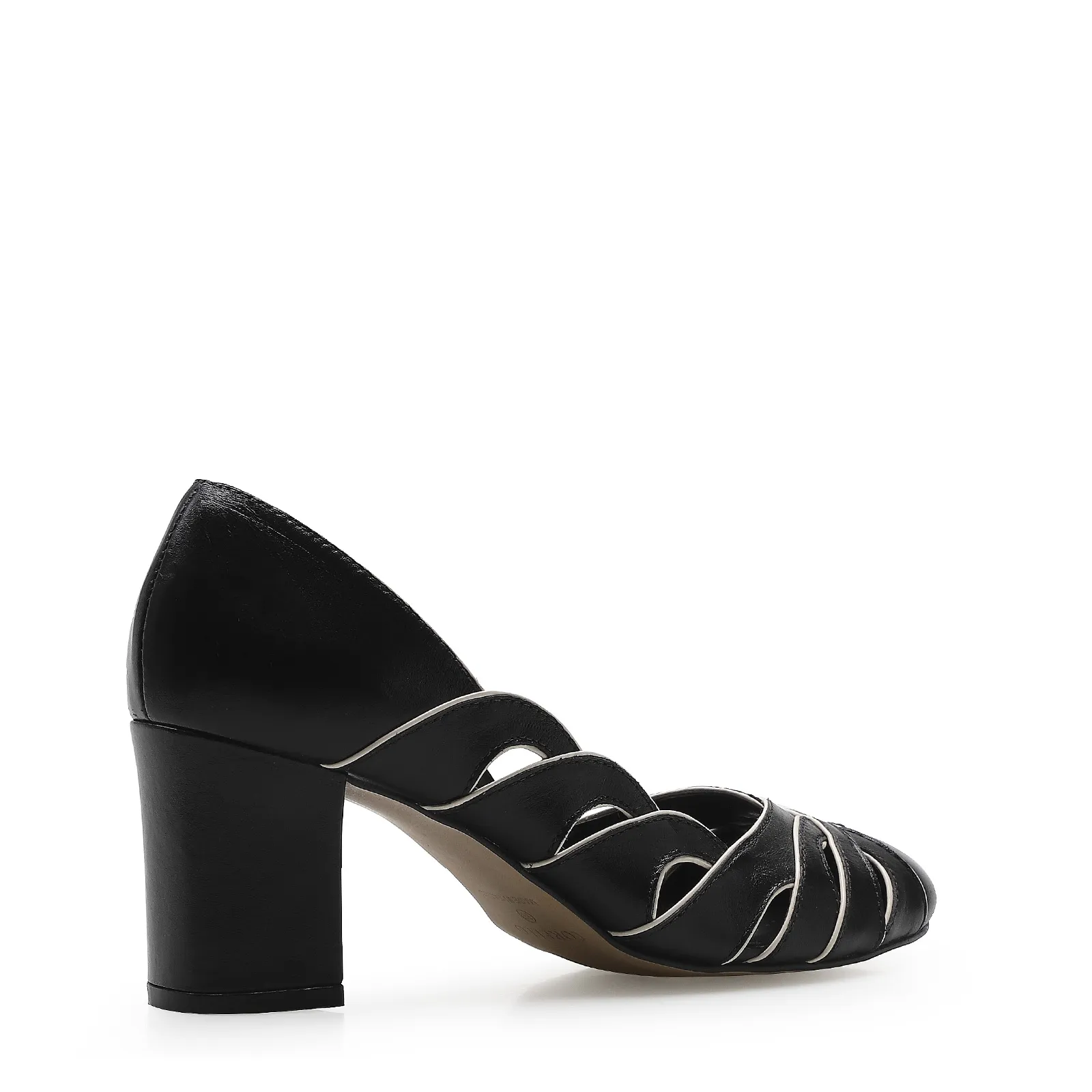 Scarpin Recortes Couro Preto/Off White