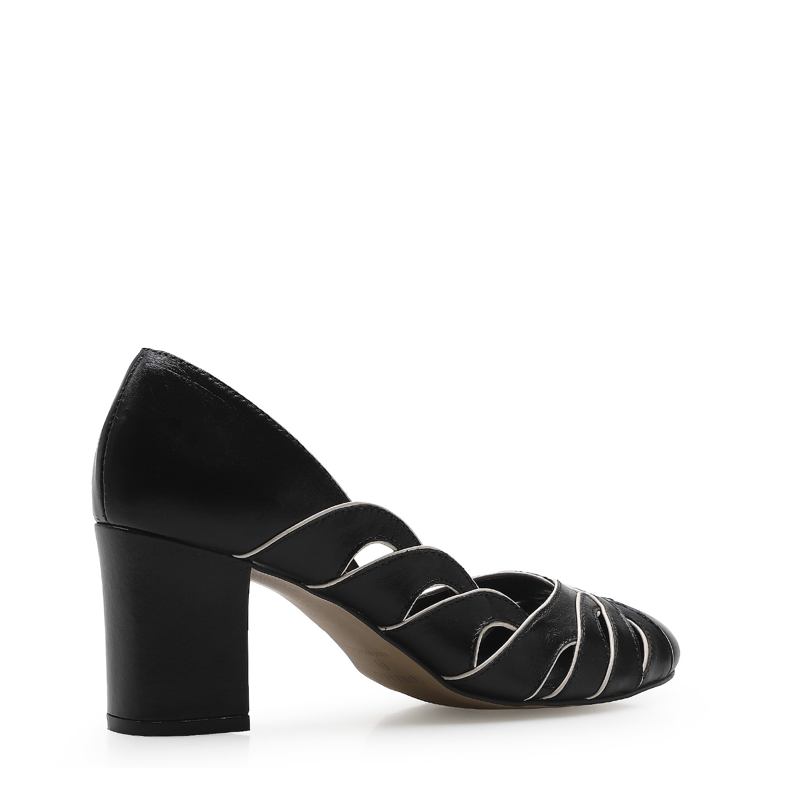 Scarpin Recortes Couro Preto/Off White