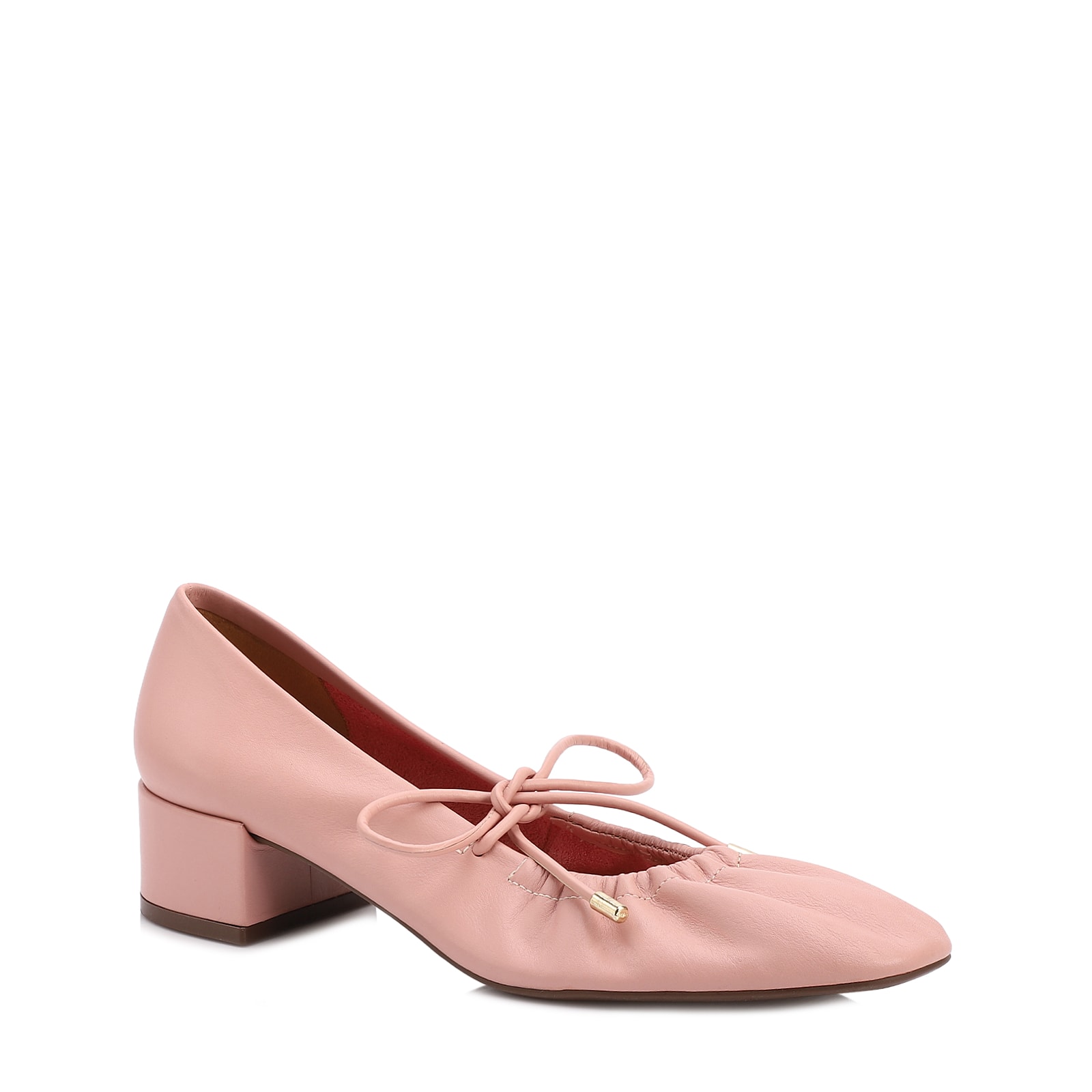 Scarpin Rosa Salto Bloco Baixo Couro Elástico