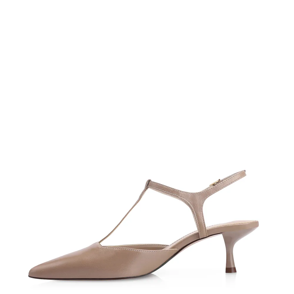 Scarpin Salto Kitten Couro Bege - imagem 4