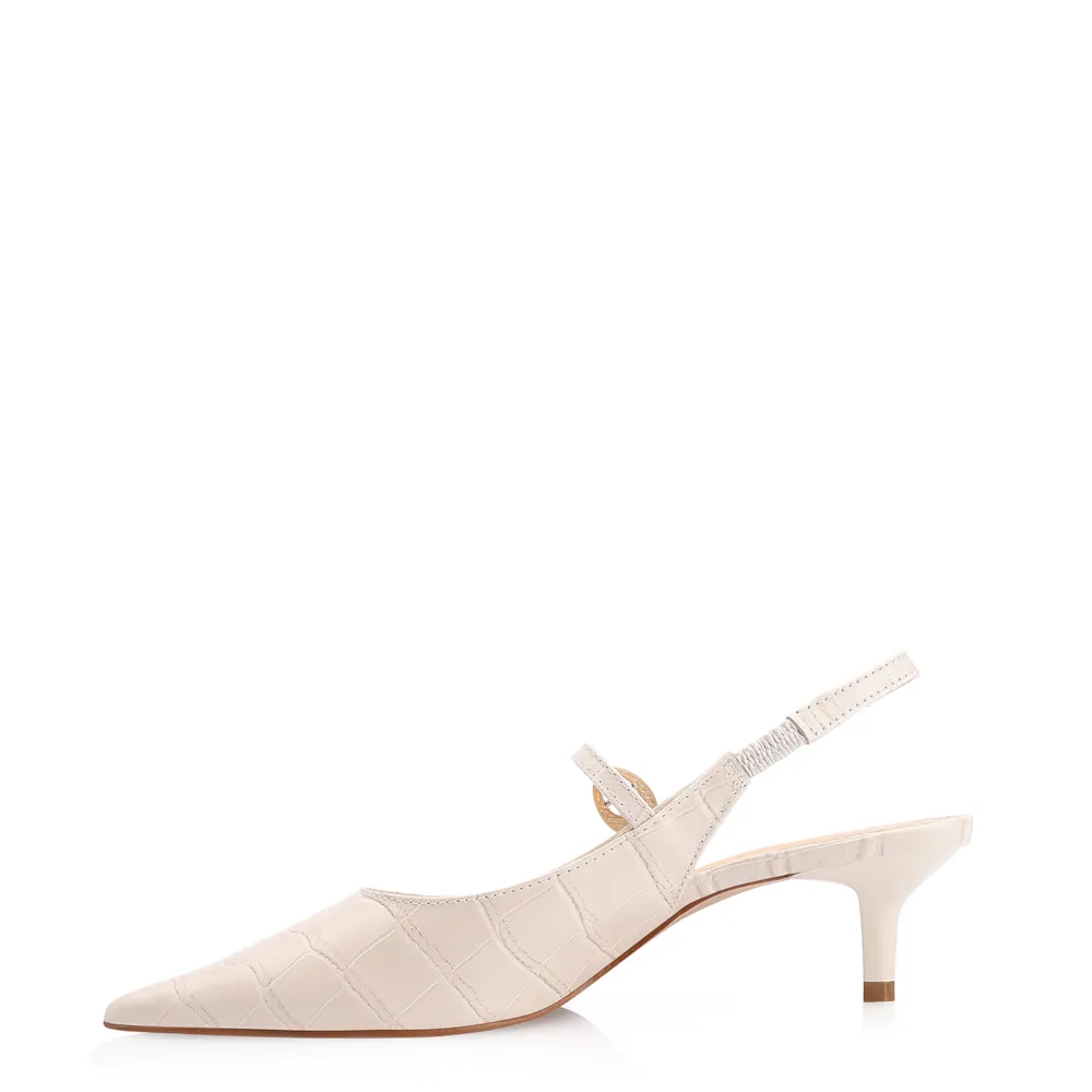 Scarpin Salto Kitten Couro Croco Off White - imagem 4