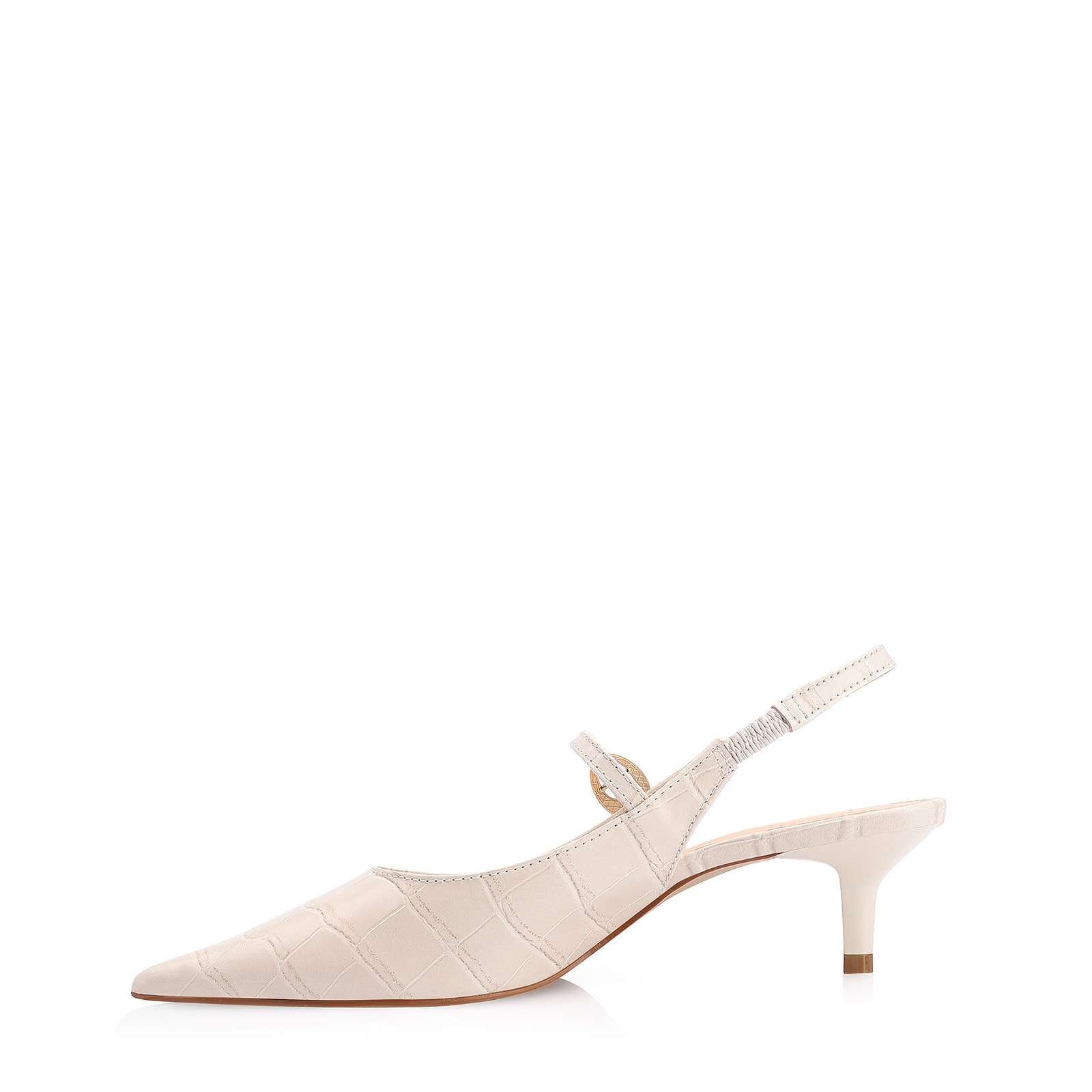 Scarpin Salto Kitten Couro Croco Off White