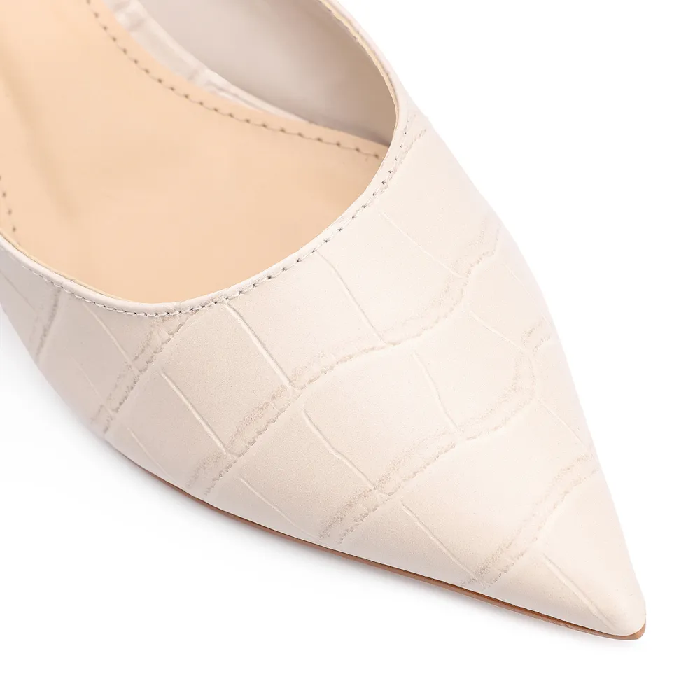 Scarpin Salto Kitten Couro Croco Off White - imagem 6