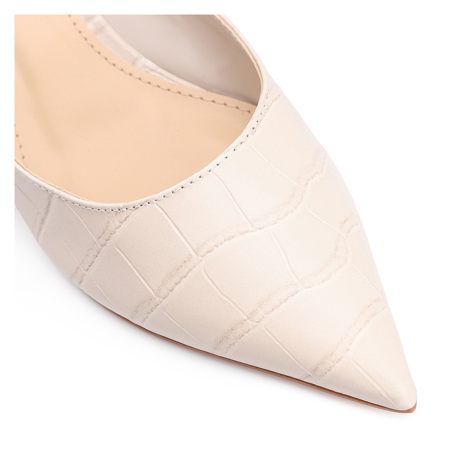 Scarpin Salto Kitten Couro Croco Off White
