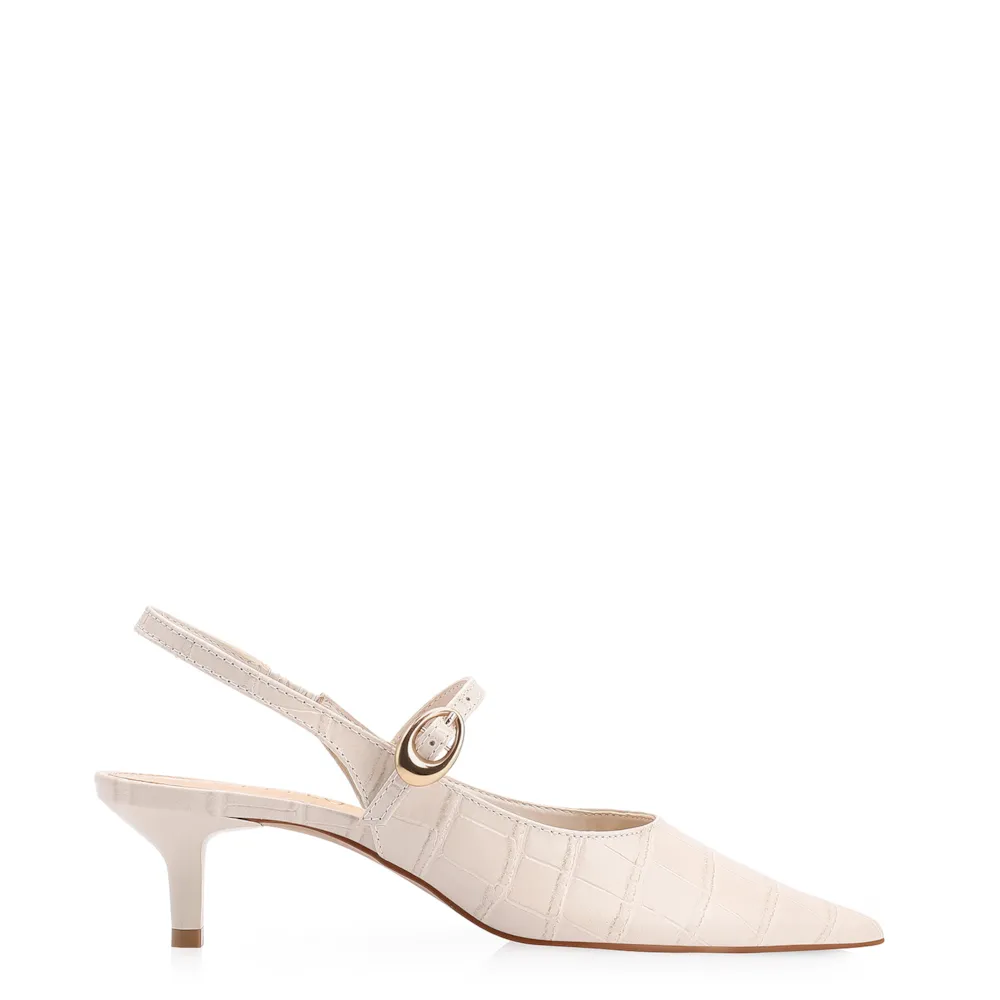 Scarpin Salto Kitten Couro Croco Off White - imagem 2