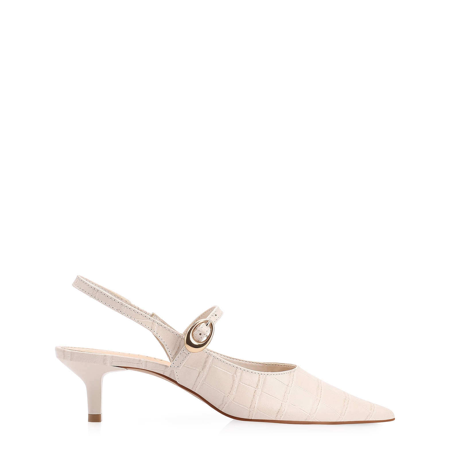 Scarpin Salto Kitten Couro Croco Off White