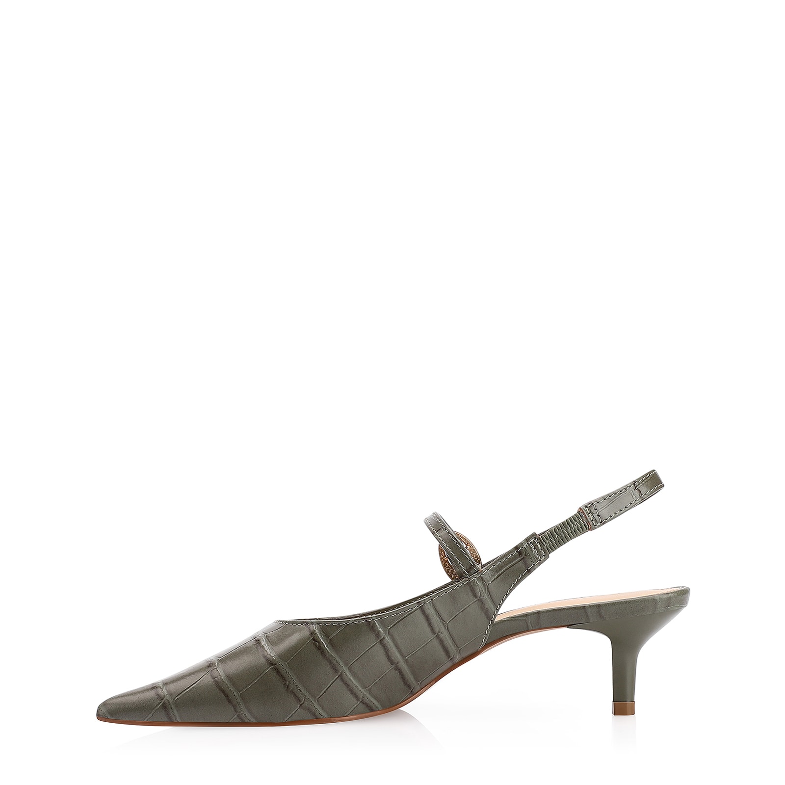 Scarpin Salto Kitten Couro Croco Verde