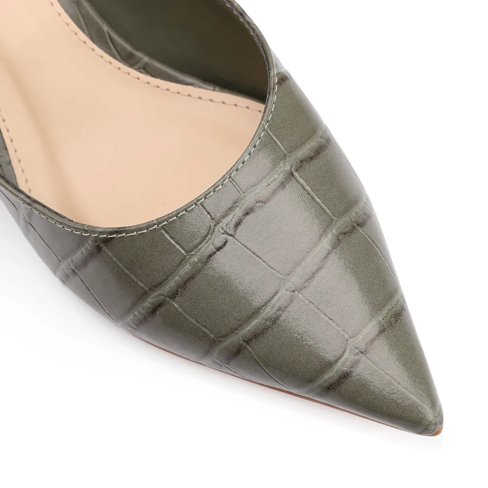 Scarpin Salto Kitten Couro Croco Verde - imagem 6