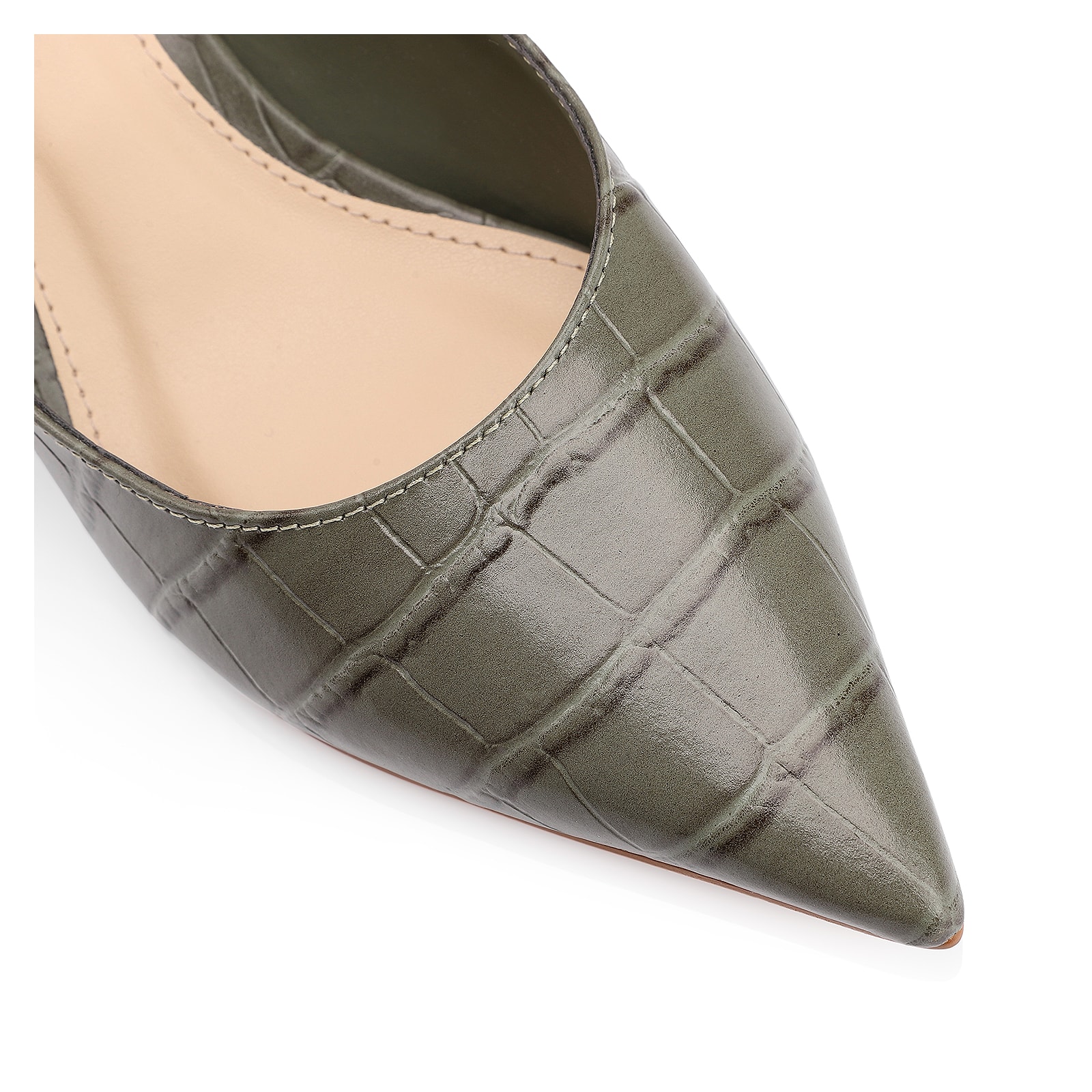 Scarpin Salto Kitten Couro Croco Verde