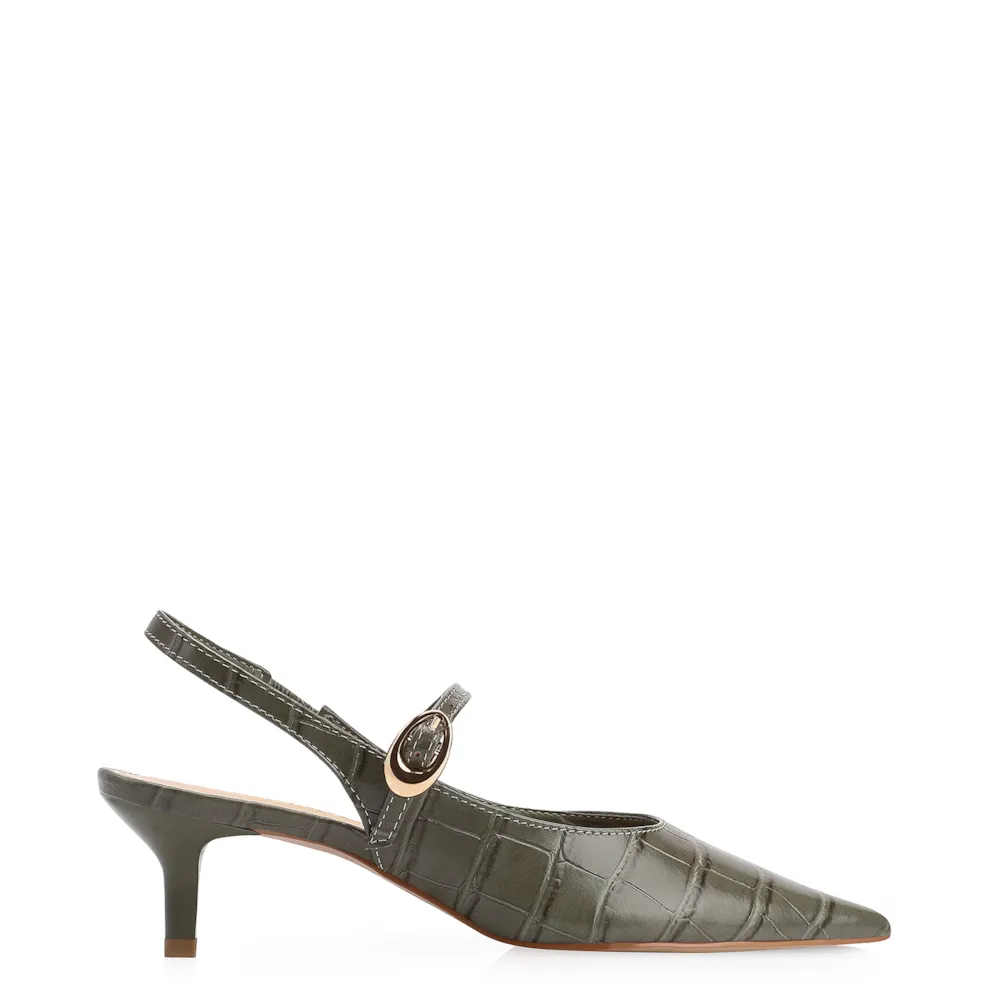 Scarpin Salto Kitten Couro Croco Verde - imagem 2