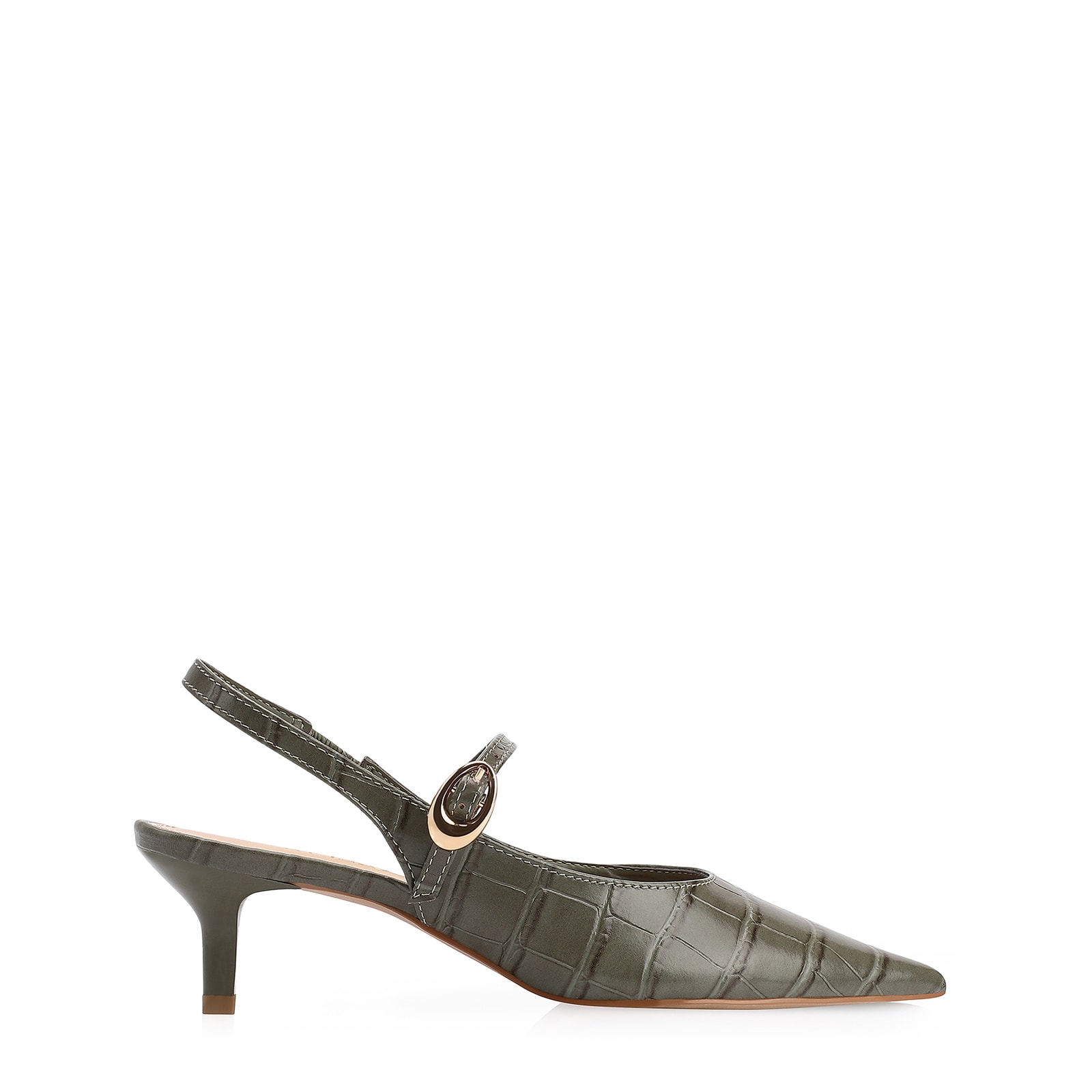 Scarpin Salto Kitten Couro Croco Verde