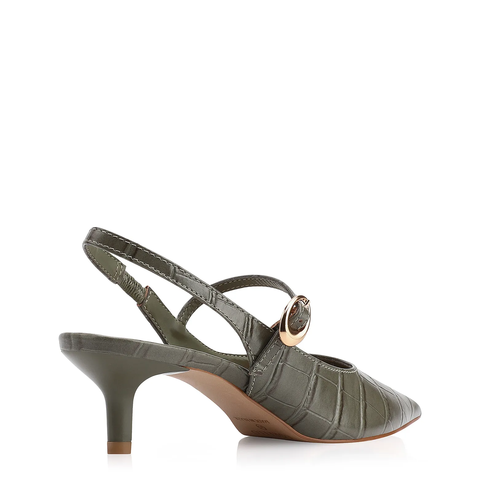 Scarpin Salto Kitten Couro Croco Verde