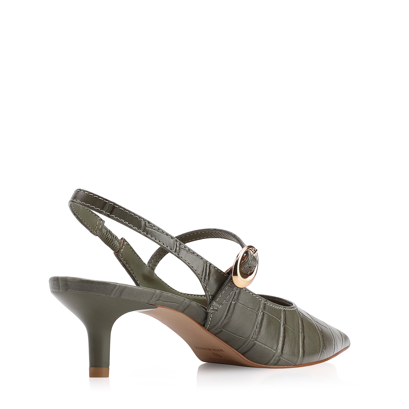 Scarpin Salto Kitten Couro Croco Verde