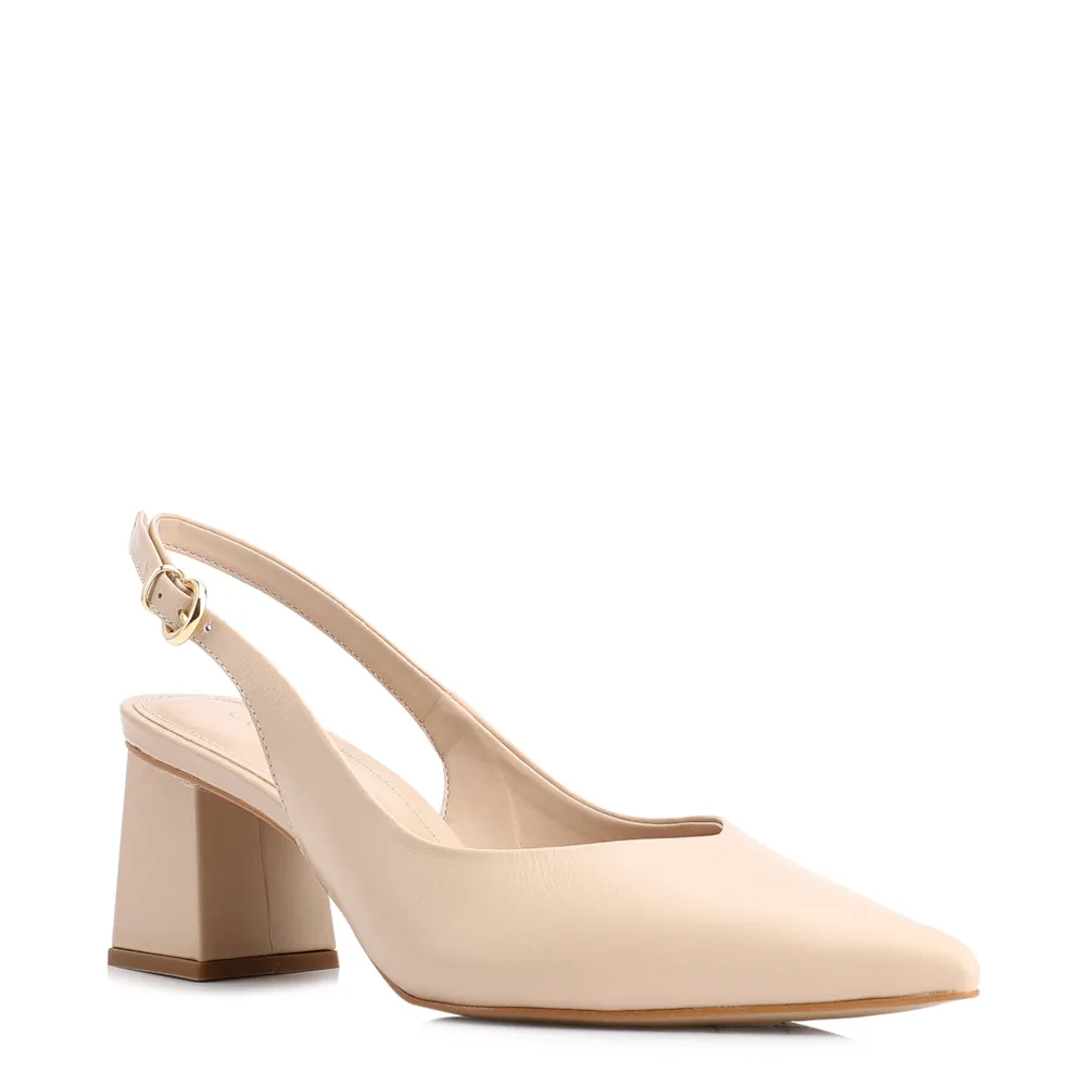 Scarpin Slingback Couro Bege