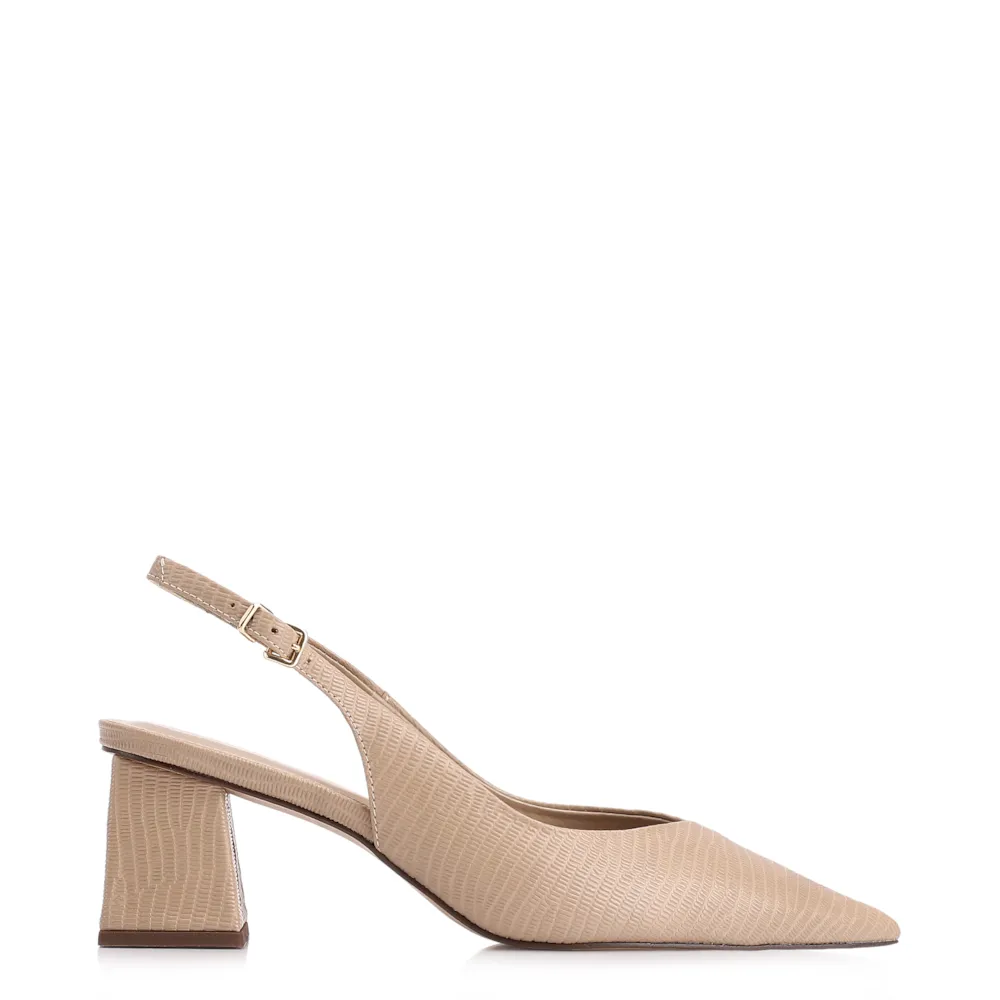 Scarpin Slingback Couro Lezard Bege - imagem 3