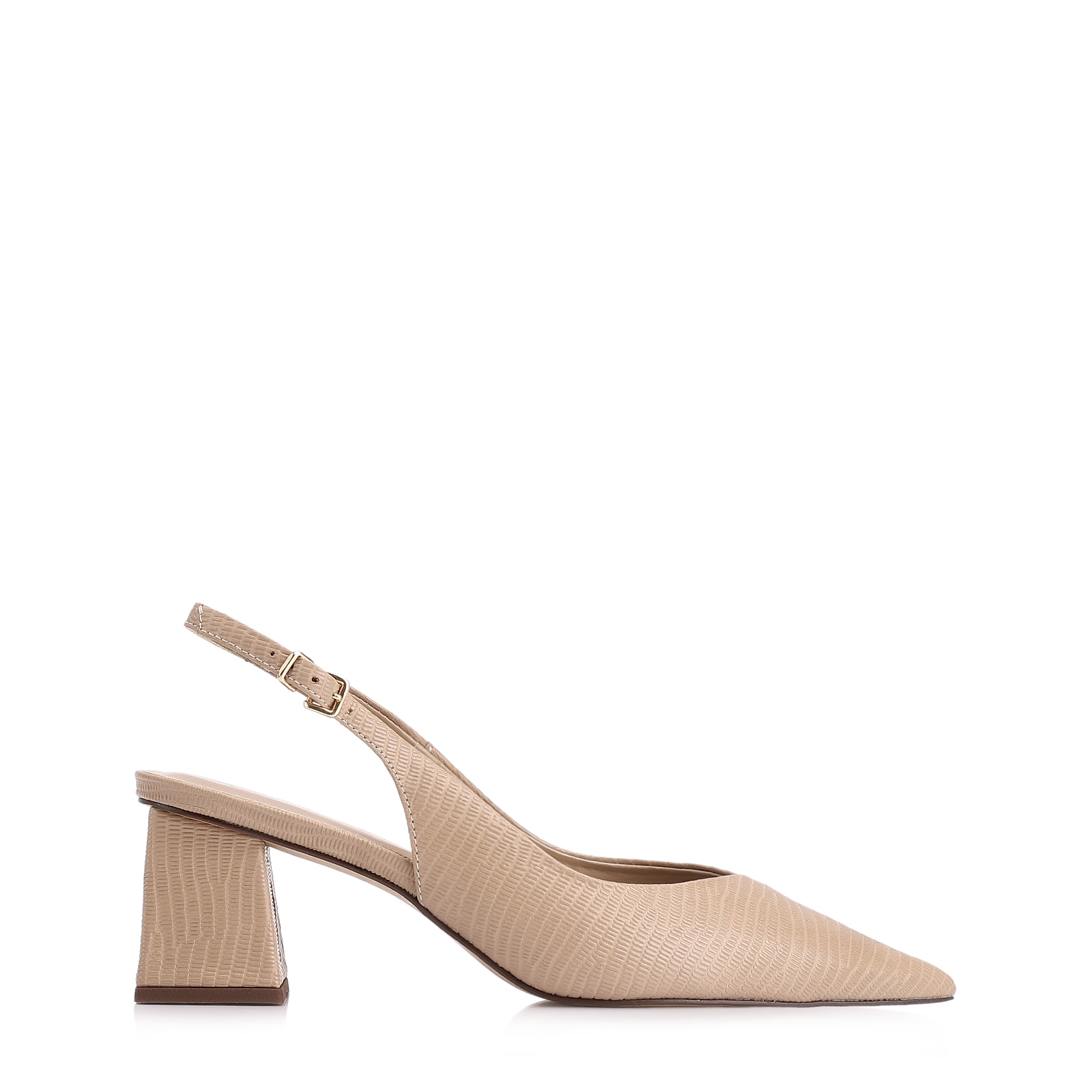 Scarpin Slingback Couro Lezard Bege