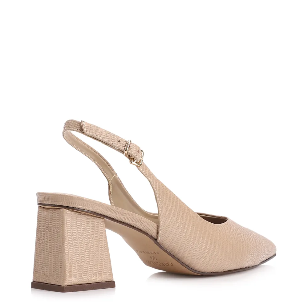 Scarpin Slingback Couro Lezard Bege - imagem 4