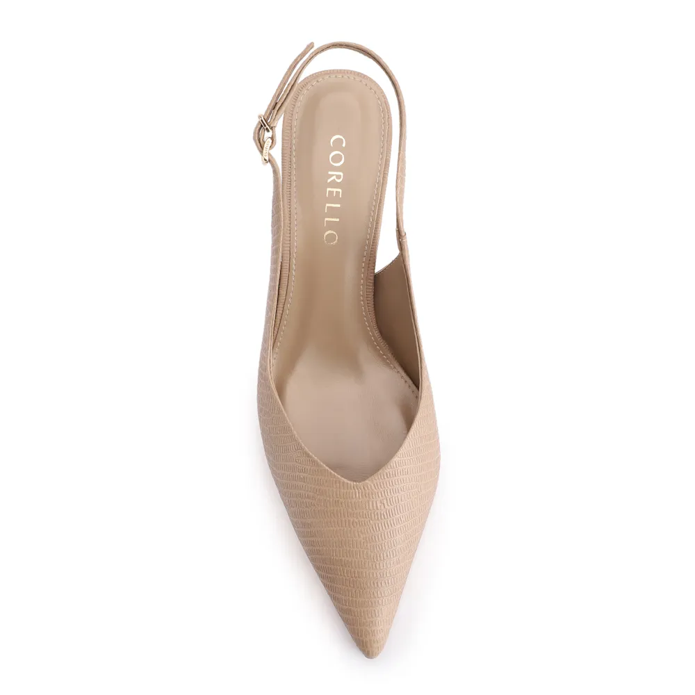 Scarpin Slingback Couro Lezard Bege - imagem 6