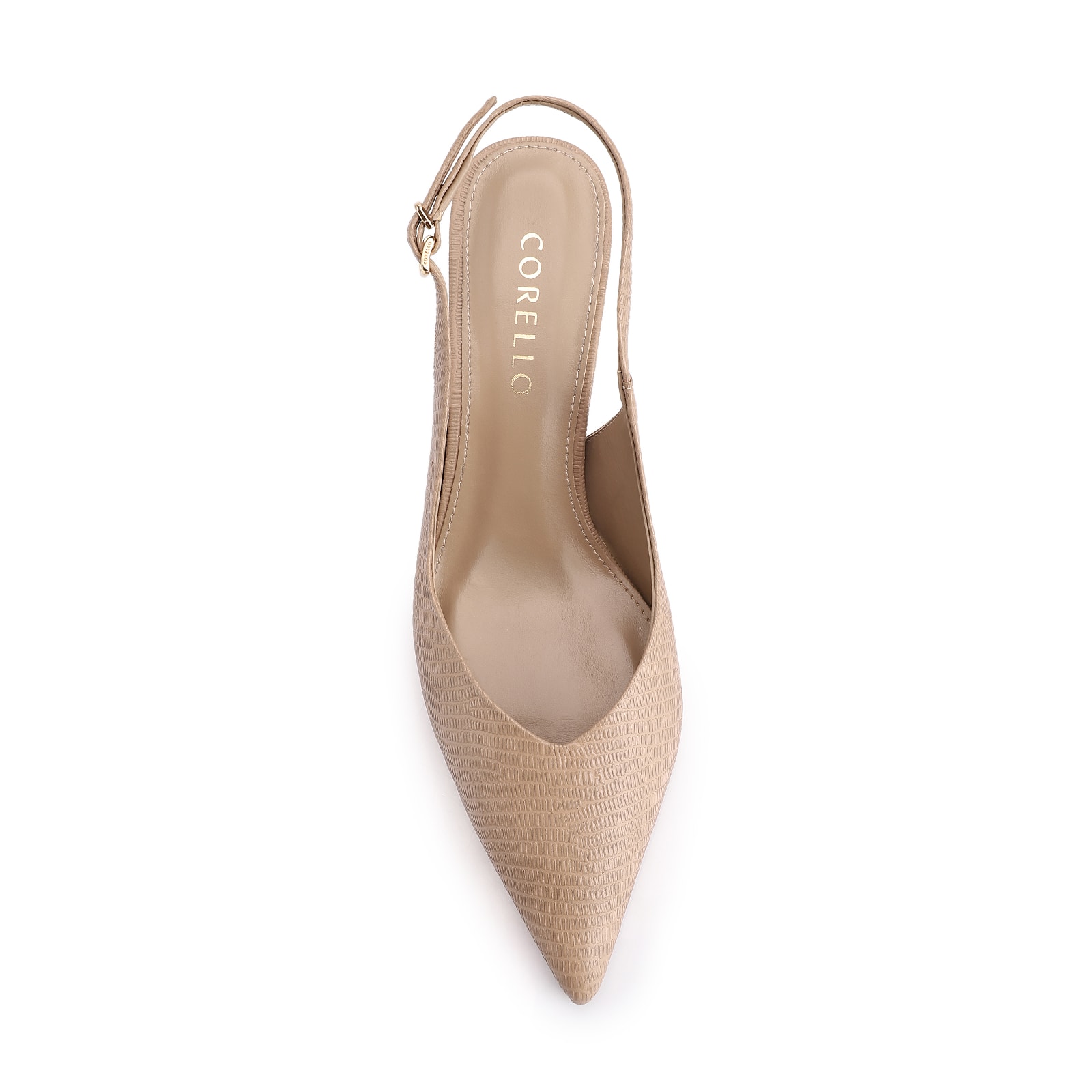 Scarpin Slingback Couro Lezard Bege