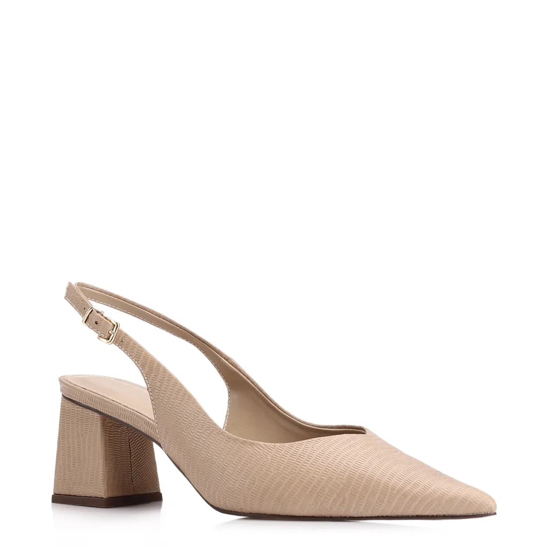 Scarpin Slingback Couro Lezard Bege