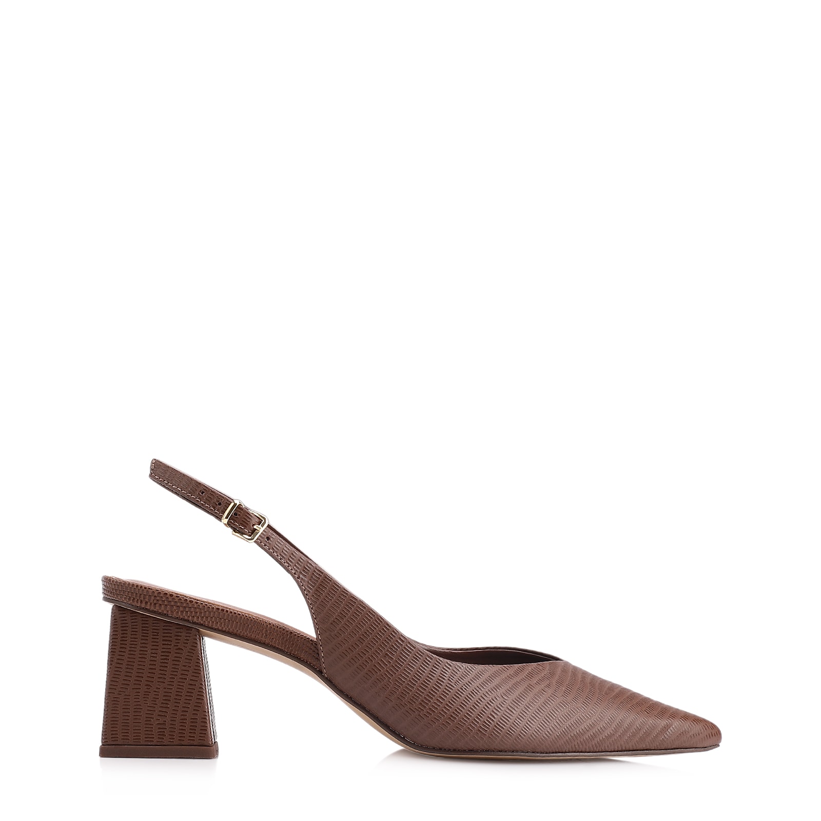 Scarpin Slingback Couro Lezard Marrom
