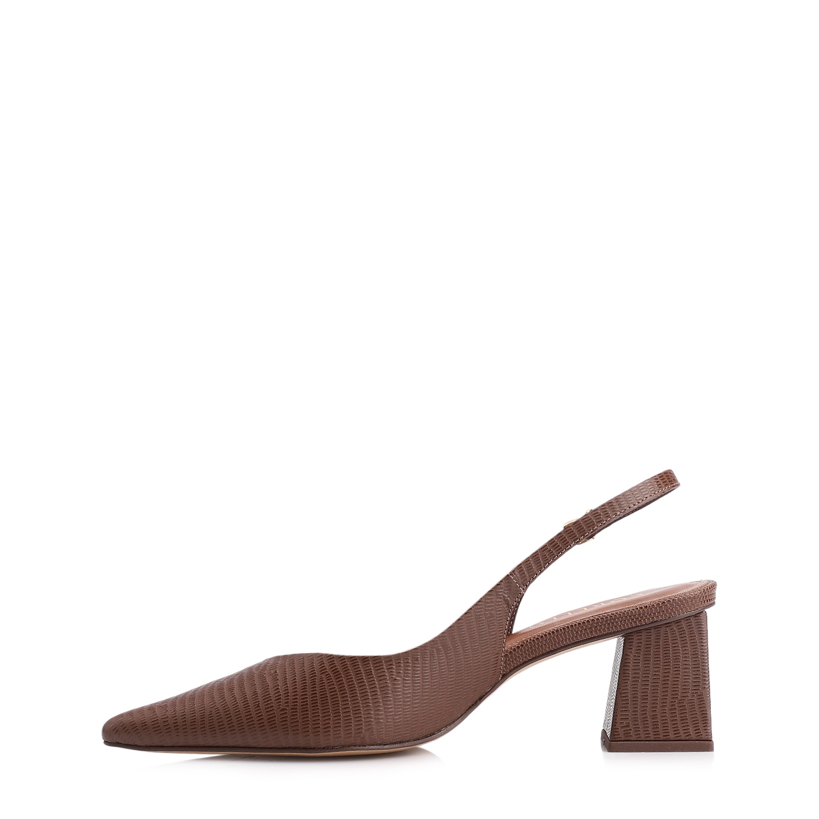 Scarpin Slingback Couro Lezard Marrom