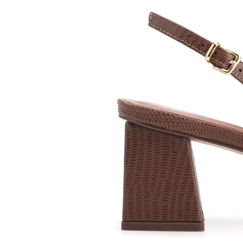 Scarpin Slingback Couro Lezard Marrom - imagem 8
