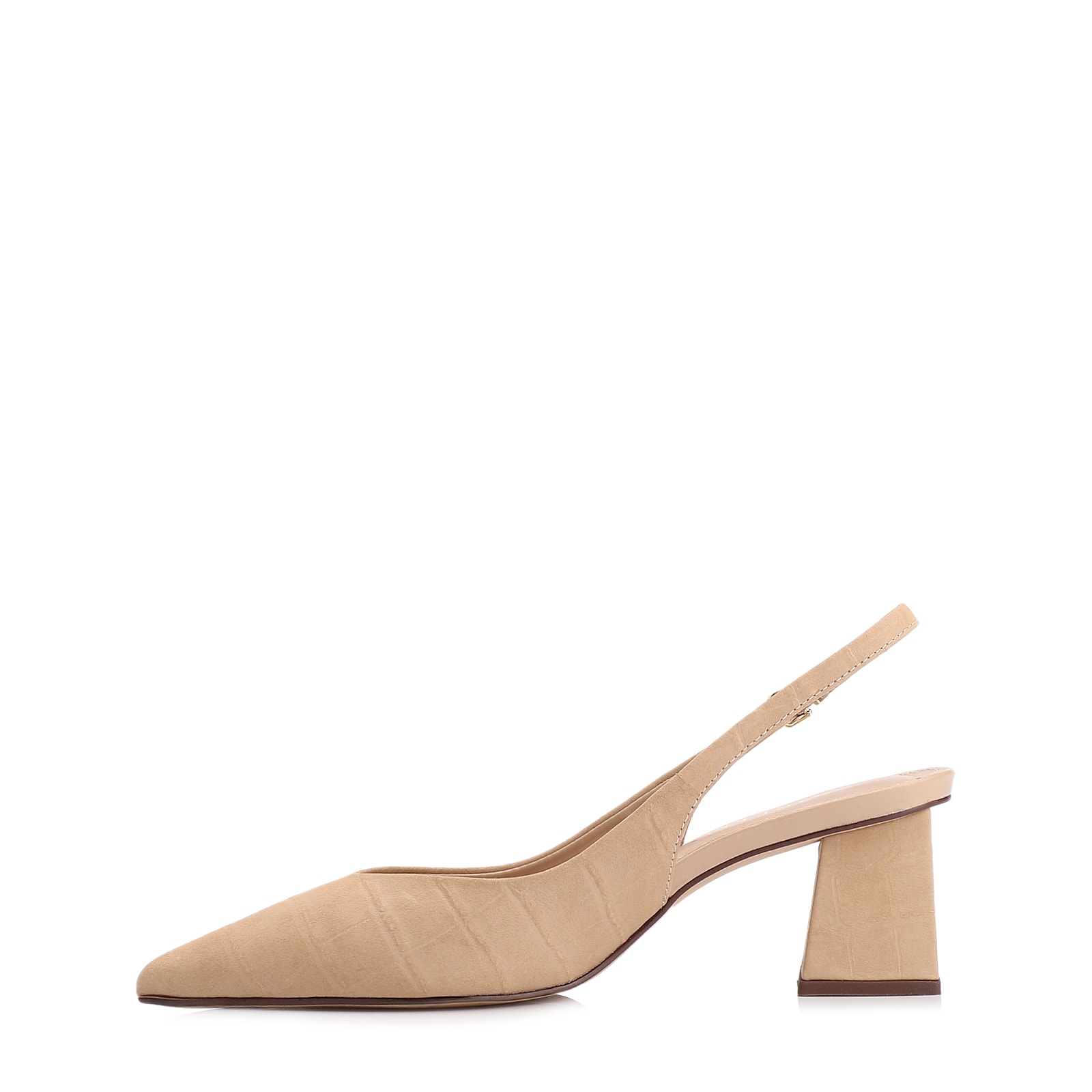 Scarpin Slingback Couro Nobuck Croco Bege