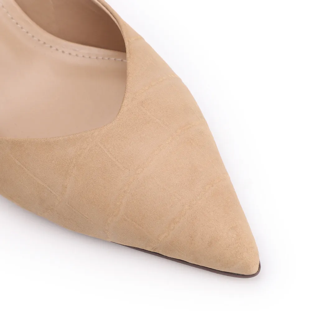 Scarpin Slingback Couro Nobuck Croco Bege - imagem 6