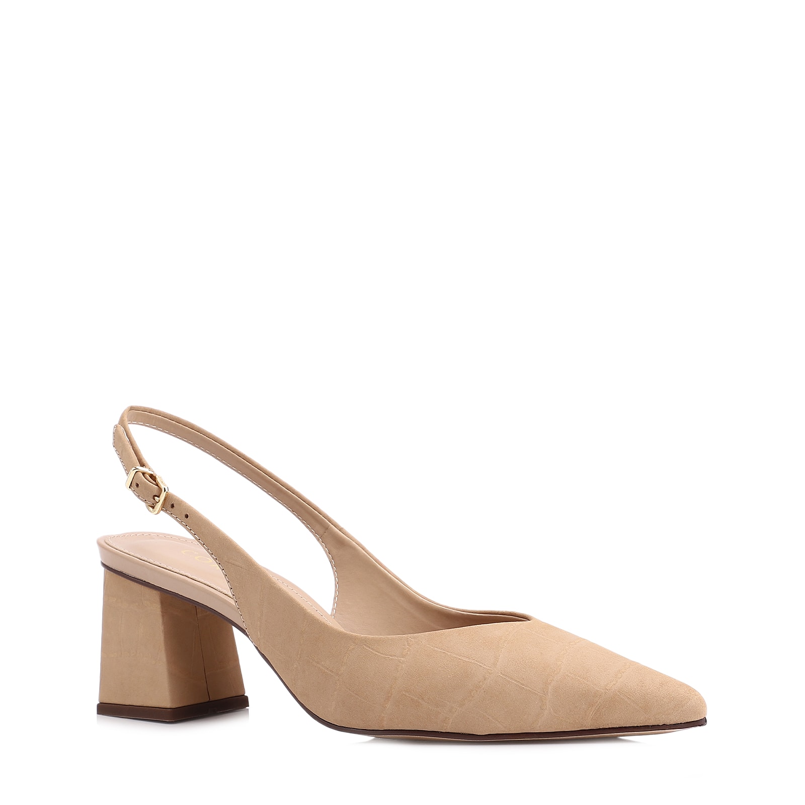Scarpin Slingback Couro Nobuck Croco Bege
